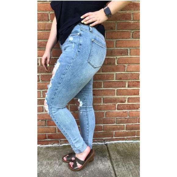 Judy Blue Light Blue Distressed Skinny Jeans - Picture 3 of 10